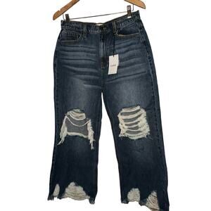 Ceros Women's High Rise Cropped Straight Ripped Denim Jeans Size 29 Blue NWT